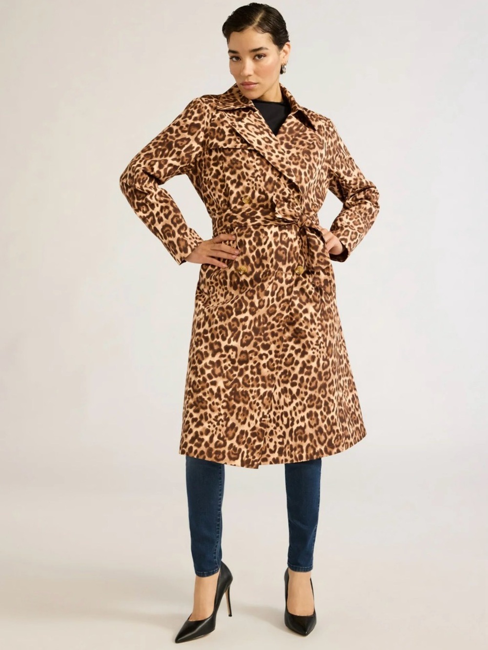 sofia by sofia vergara Leopard-Print Trench Coat in Brown Tones